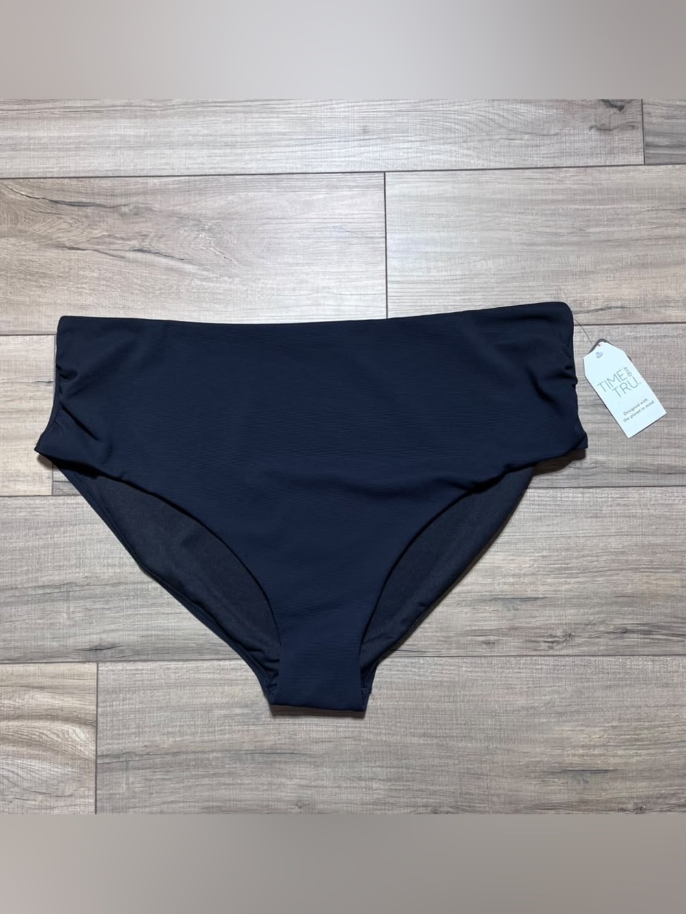Time and Tru Womens High Waist Ribbed Swim Bottom Size 3X (24W-26W) Black